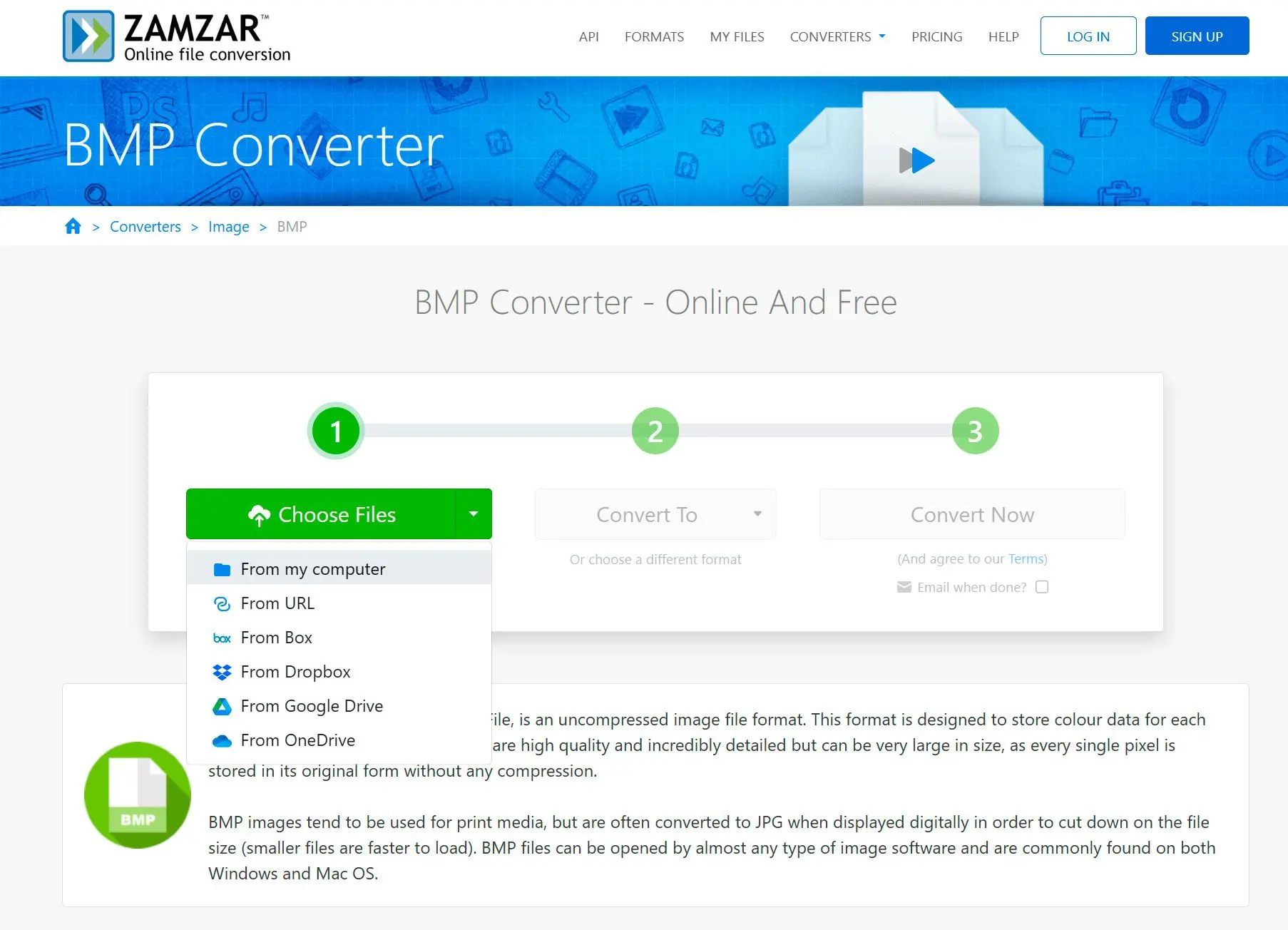 Zamzar bmp 轉 jpeg 線上轉換器..