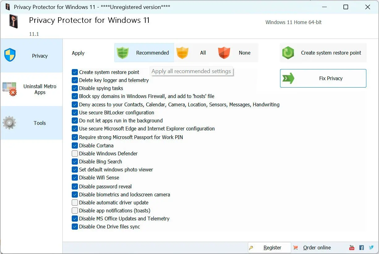 Privacy Protector for Windows 11 螢幕截圖.