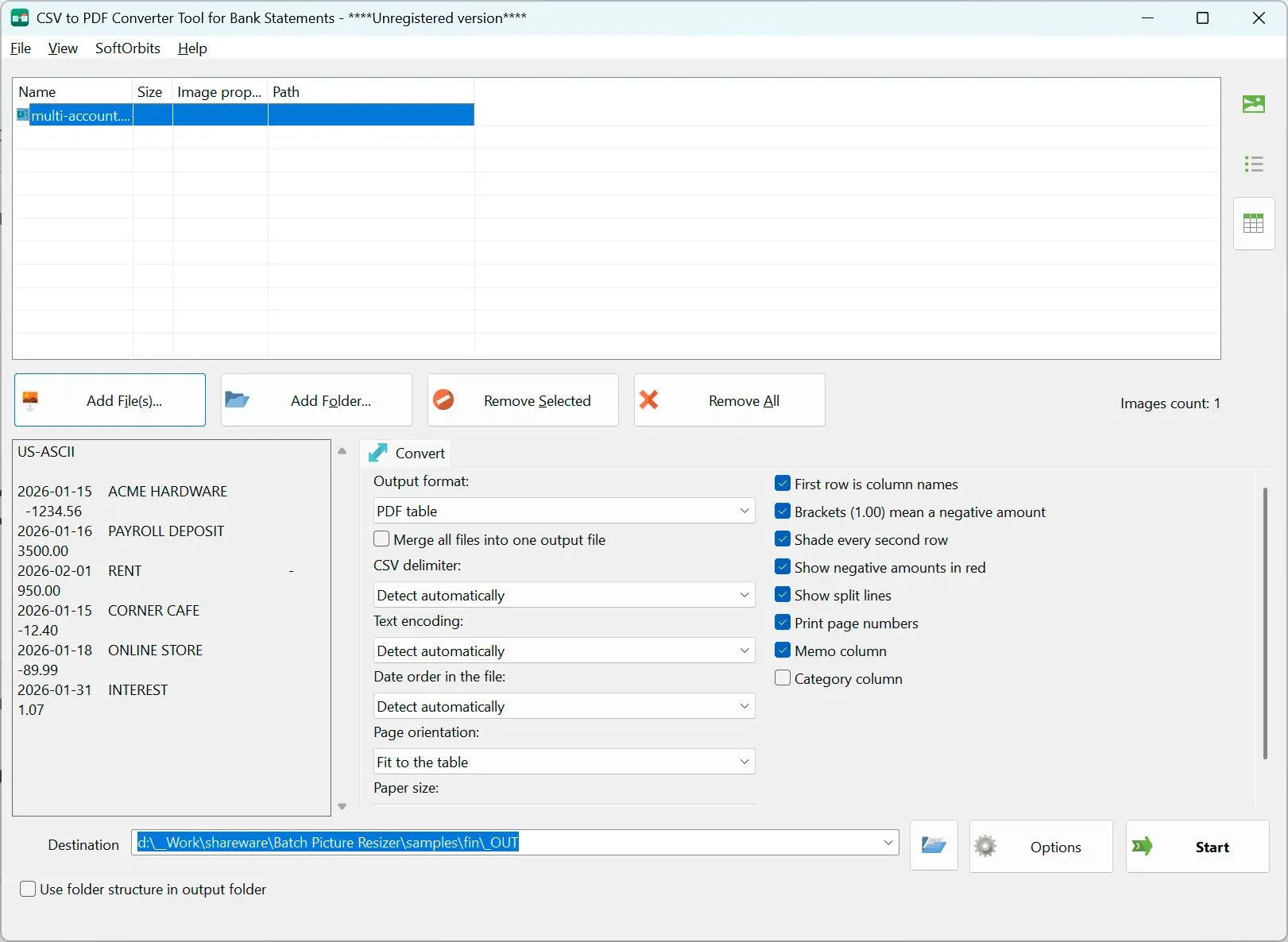 CSV to PDF Converter 螢幕截圖.