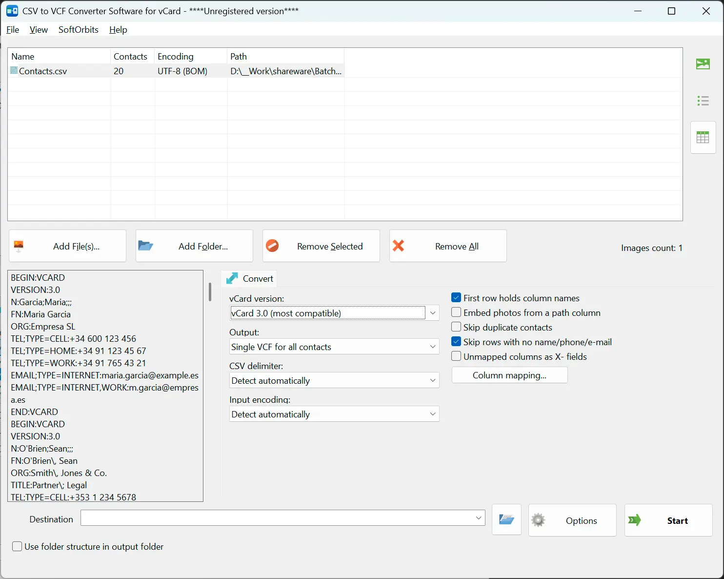 CSV to VCF Converter Software for vCard 螢幕截圖.
