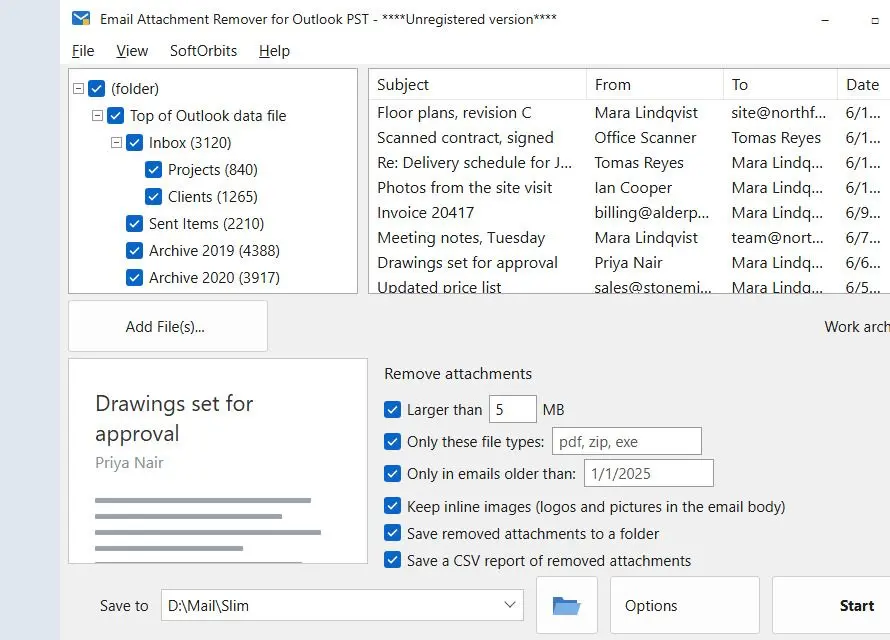 Email Attachment Remover for Outlook PST 螢幕截圖.