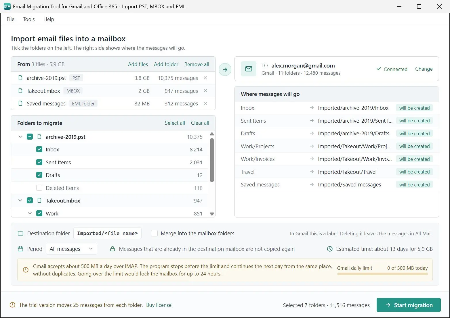 Email Migration Tool for Gmail and Office 365 - Import PST, MBOX and EML 螢幕截圖.