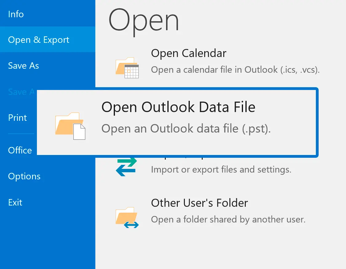 在 Outlook 中開啟 PST.