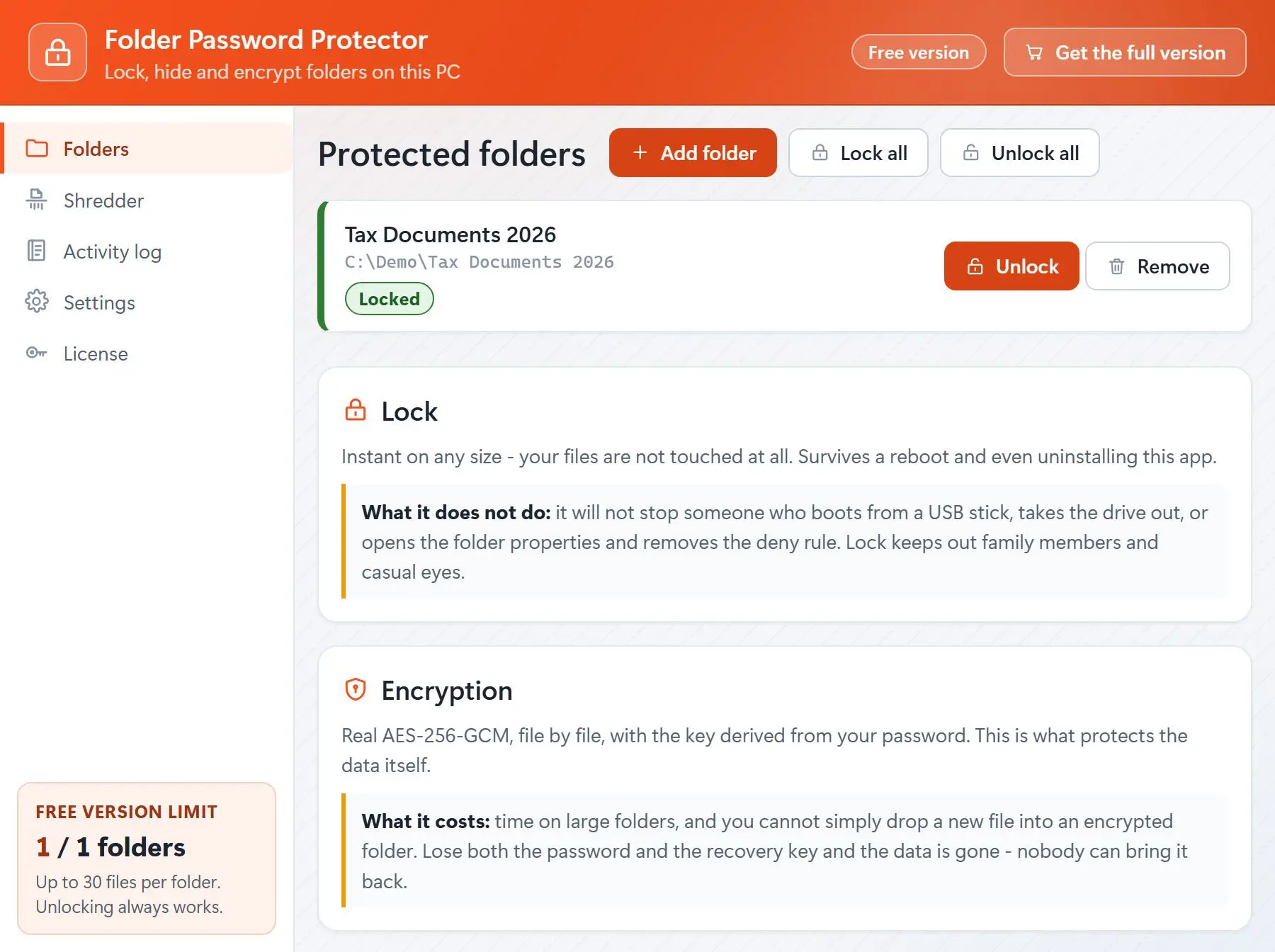 Folder Password Protector 螢幕截圖.