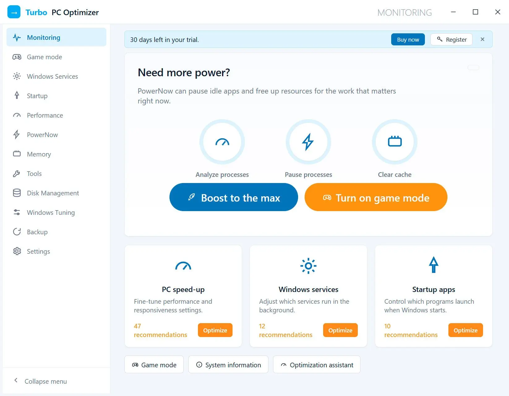 Turbo PC Optimizer 螢幕截圖.
