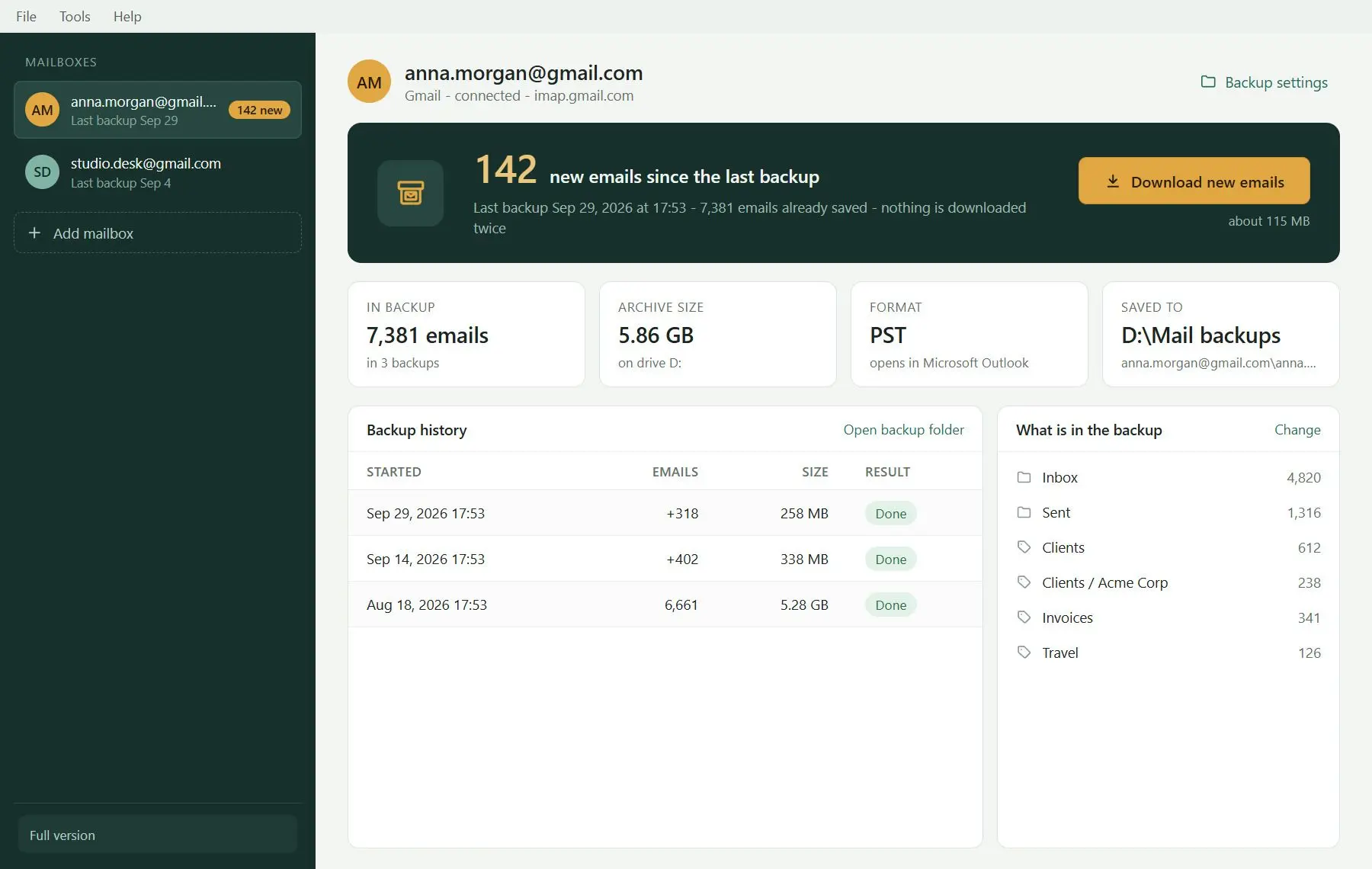 Gmail Backup & Export Software to PST and MBOX 螢幕截圖.