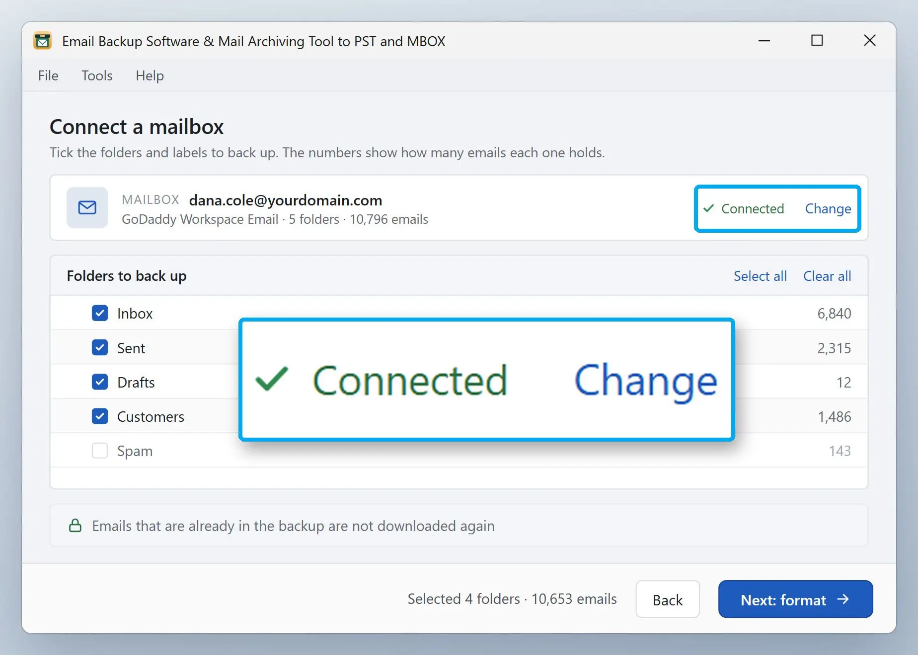 Email Backup Software & Mail Archiving Tool to PST and MBOX 螢幕截圖.