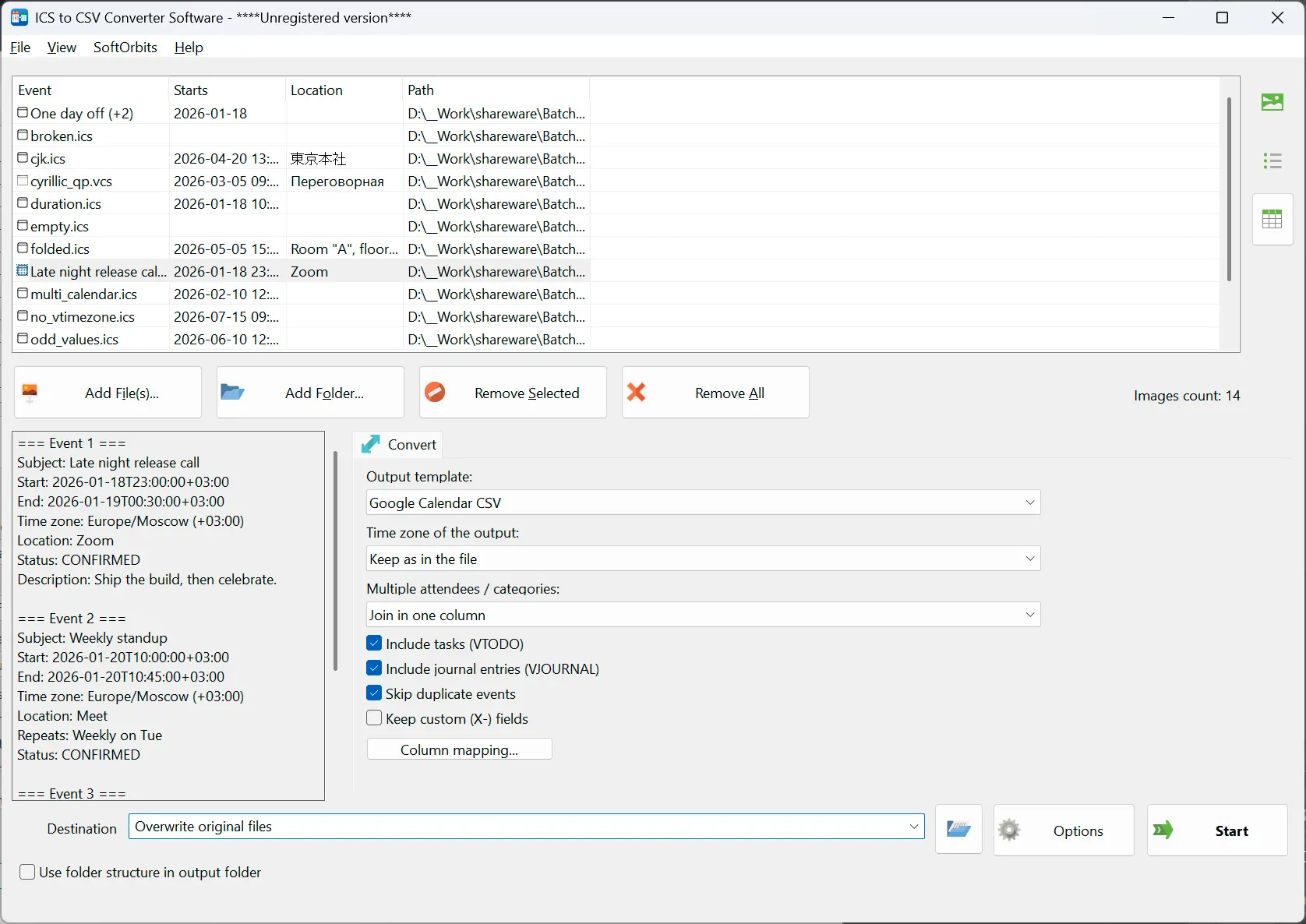 ICS to CSV Converter 螢幕截圖.