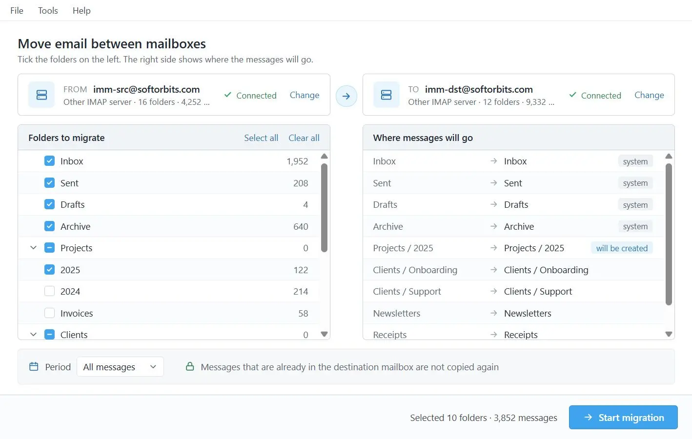 IMAP to IMAP Email Migration Tool 螢幕截圖.