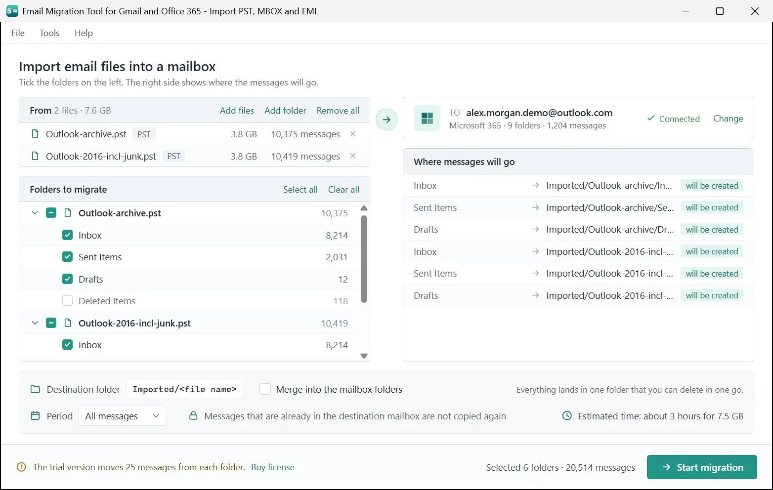 Email Migration Tool for Gmail and Office 365 - Import PST, MBOX and EML 螢幕截圖.