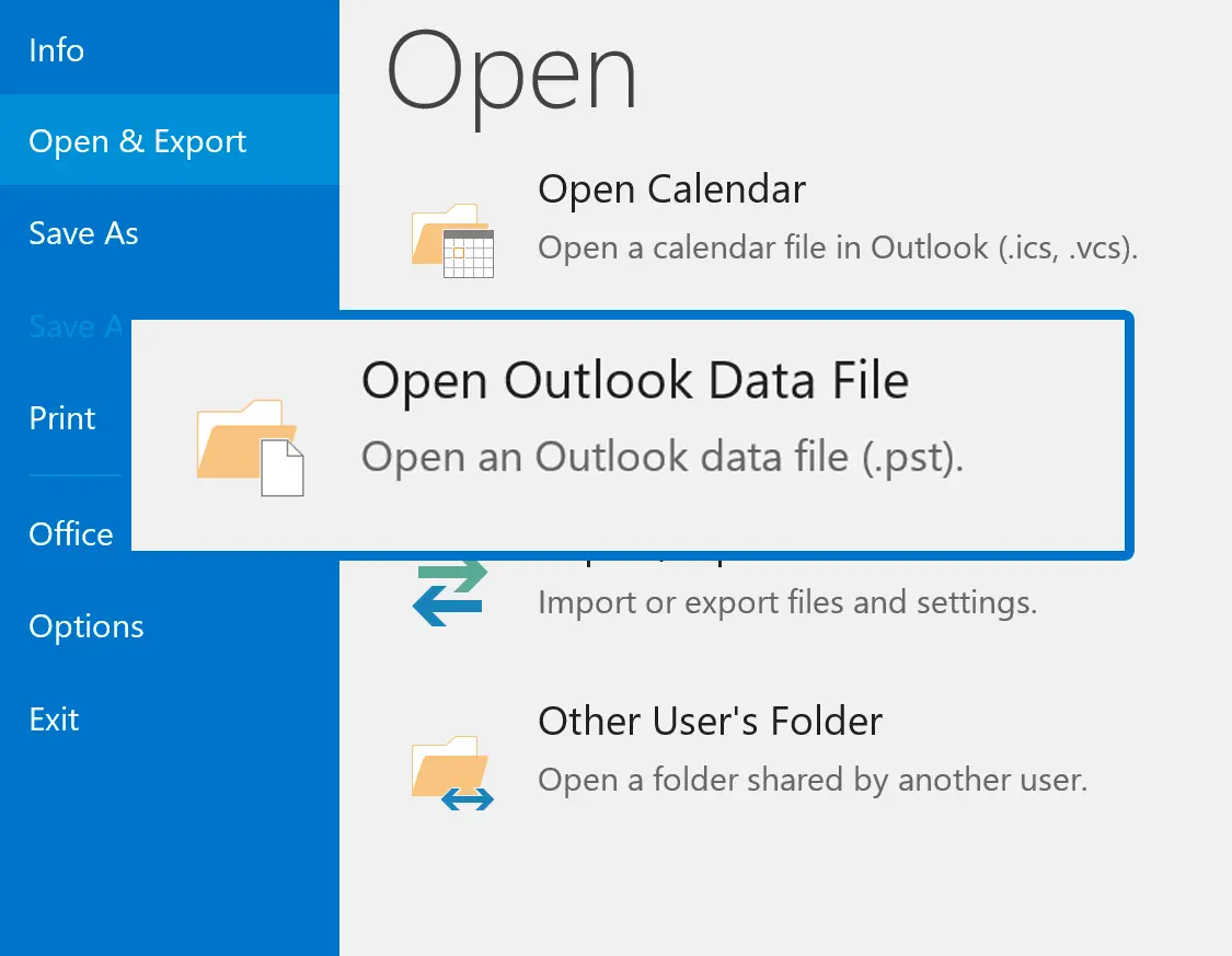 在 Outlook 中開啟 PST.