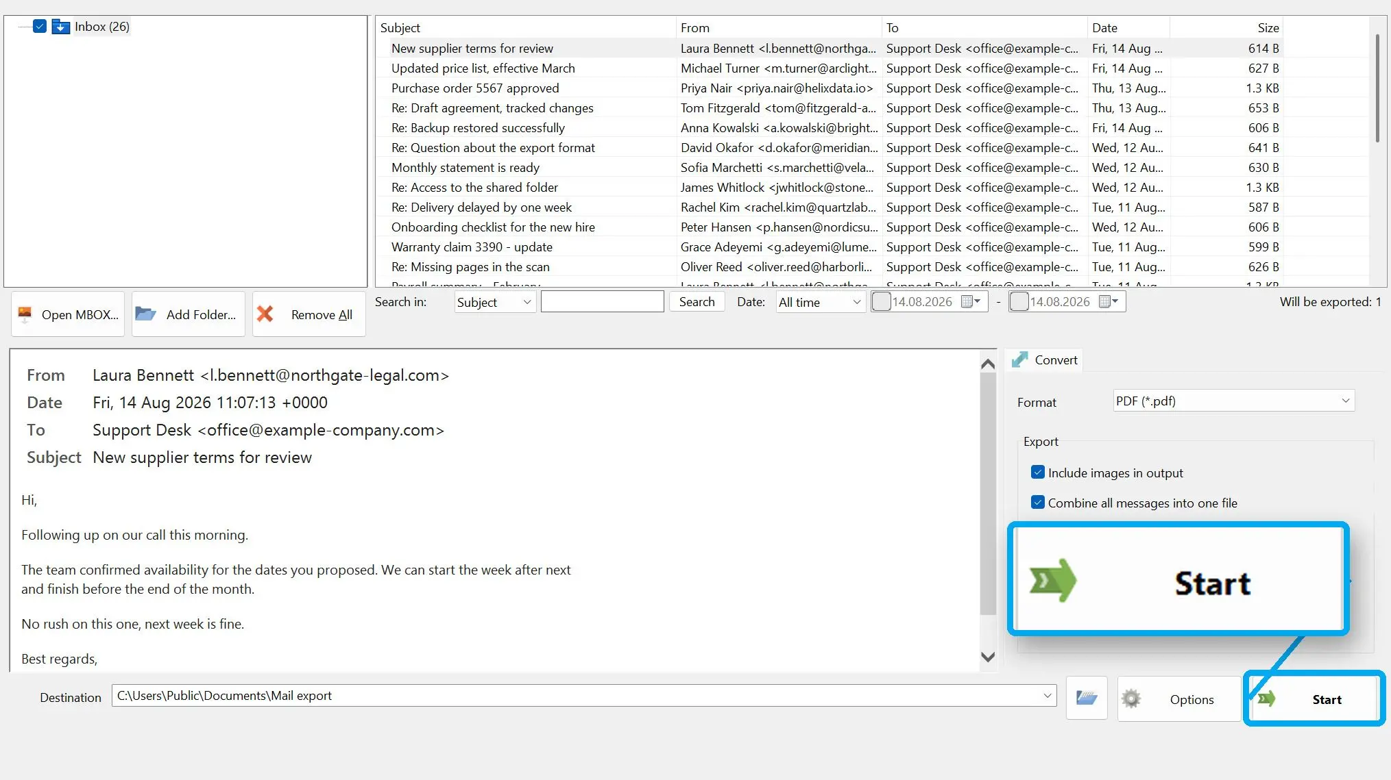 MBOX to PDF Converter Software 螢幕截圖.