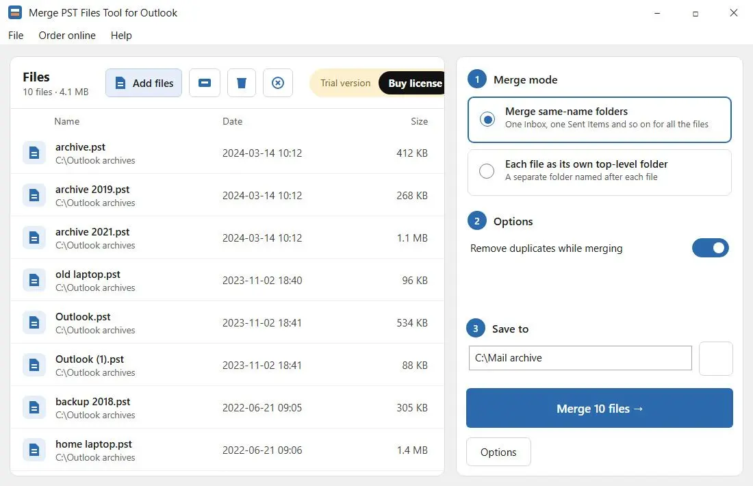 Merge PST Files Tool for Outlook 螢幕截圖.