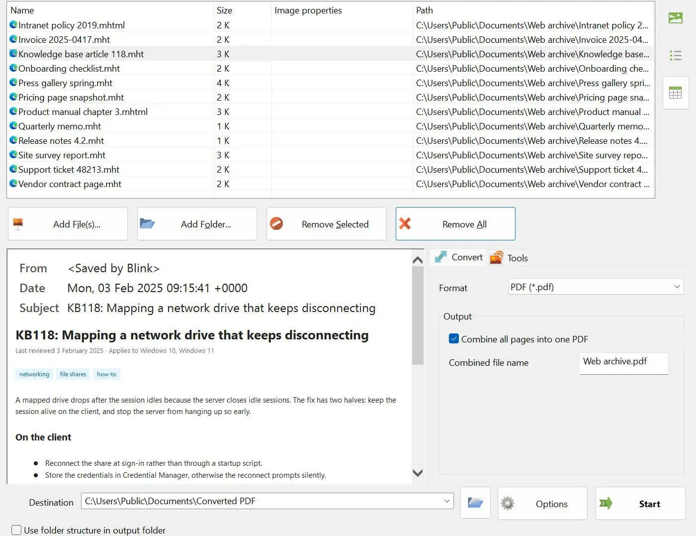 MHTML to PDF Converter 螢幕截圖.