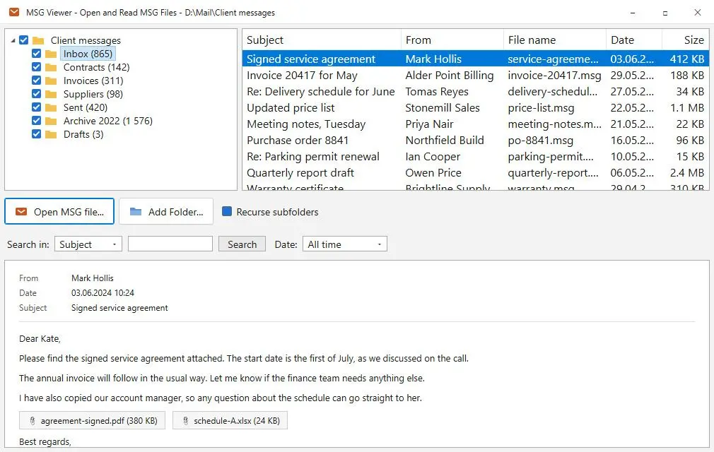MSG Viewer - Open and Read MSG Files 螢幕截圖.