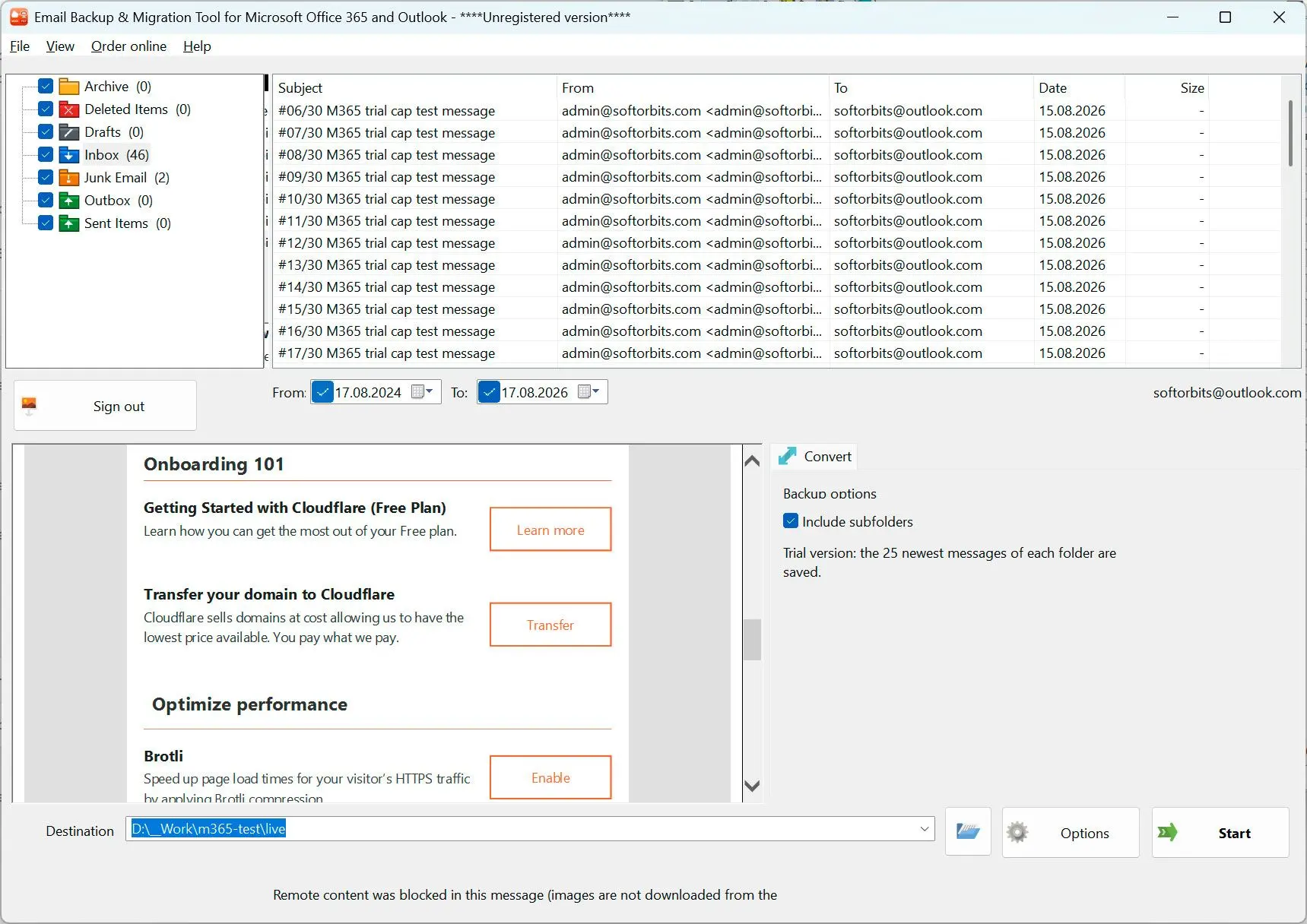 Email Backup & Migration Tool for Microsoft Office 365 and Outlook 螢幕截圖.