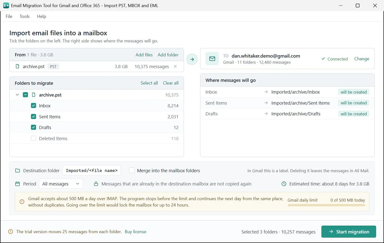 Email Migration Tool for Gmail and Office 365 - Import PST, MBOX and EML 螢幕截圖.