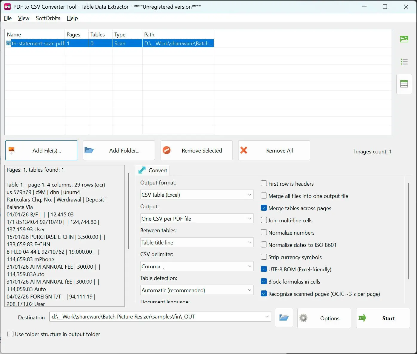 PDF to CSV Converter 螢幕截圖.