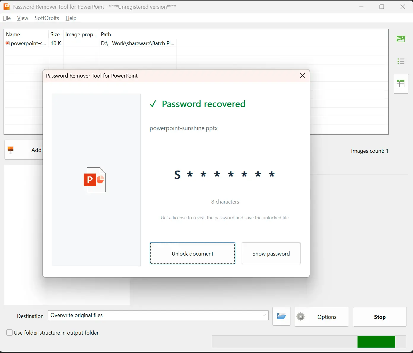 Password Remover Tool for PowerPoint 螢幕截圖.