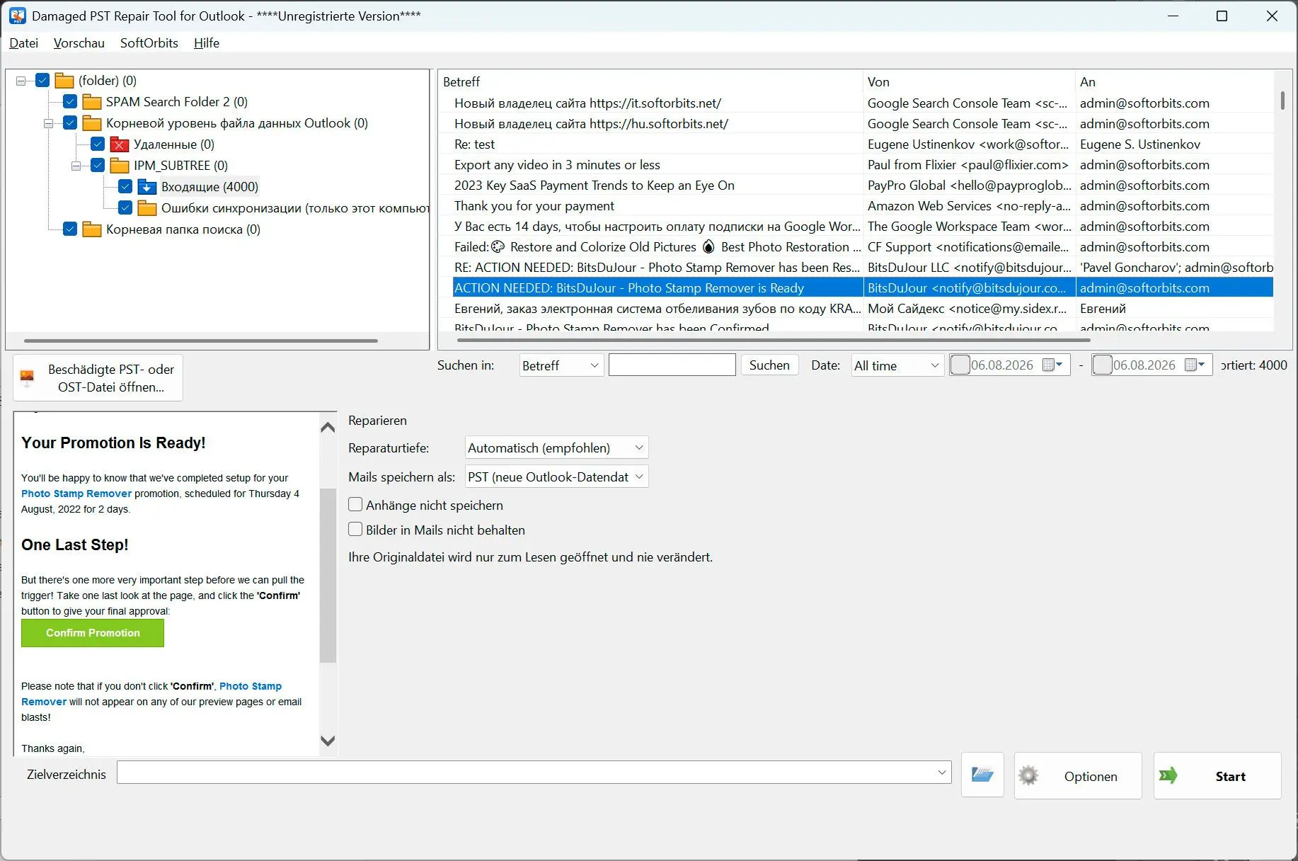 PST Repair Tool for Outlook 螢幕截圖.