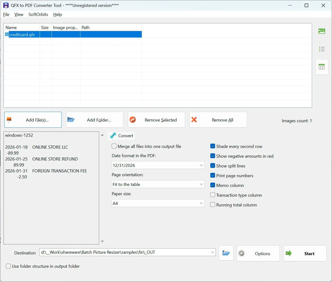 QFX to PDF Converter 螢幕截圖.