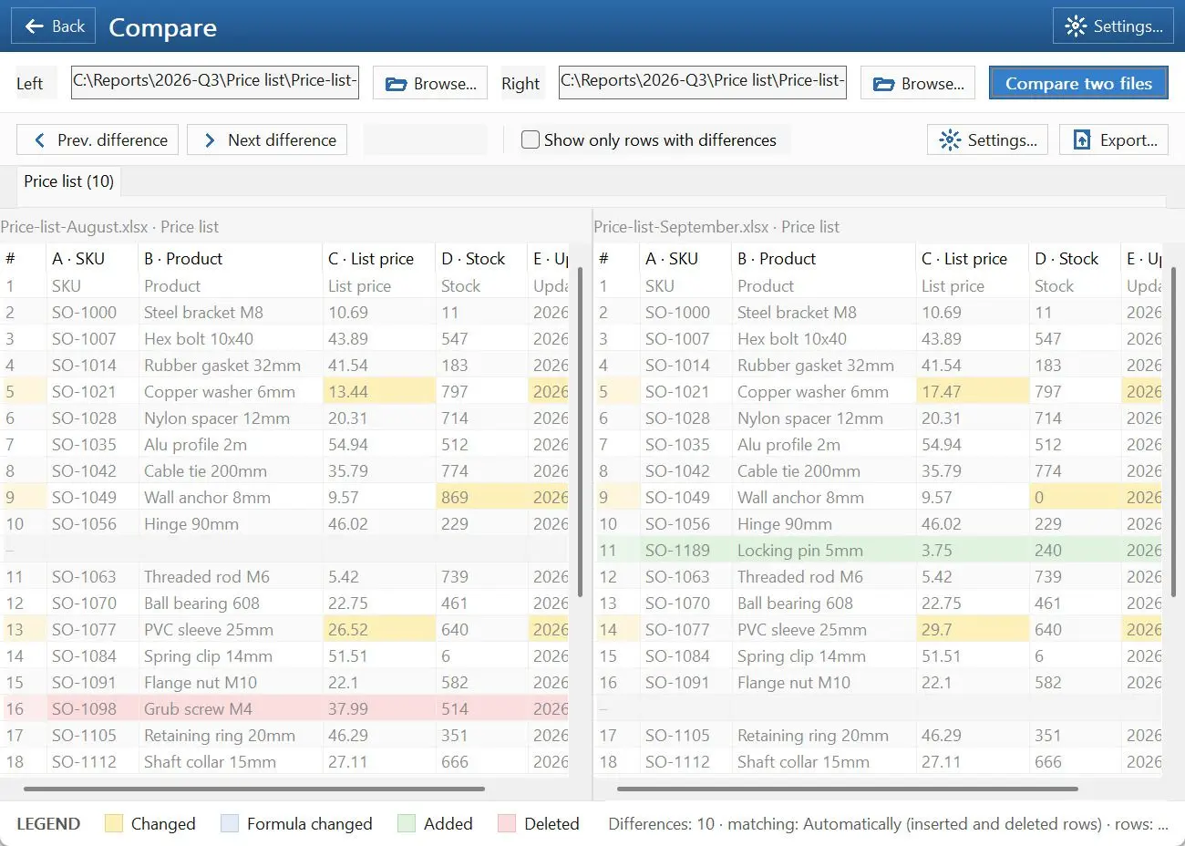 Spreadsheet Compare & Merge Tool for Excel - Combine Excel Files into One 螢幕截圖.