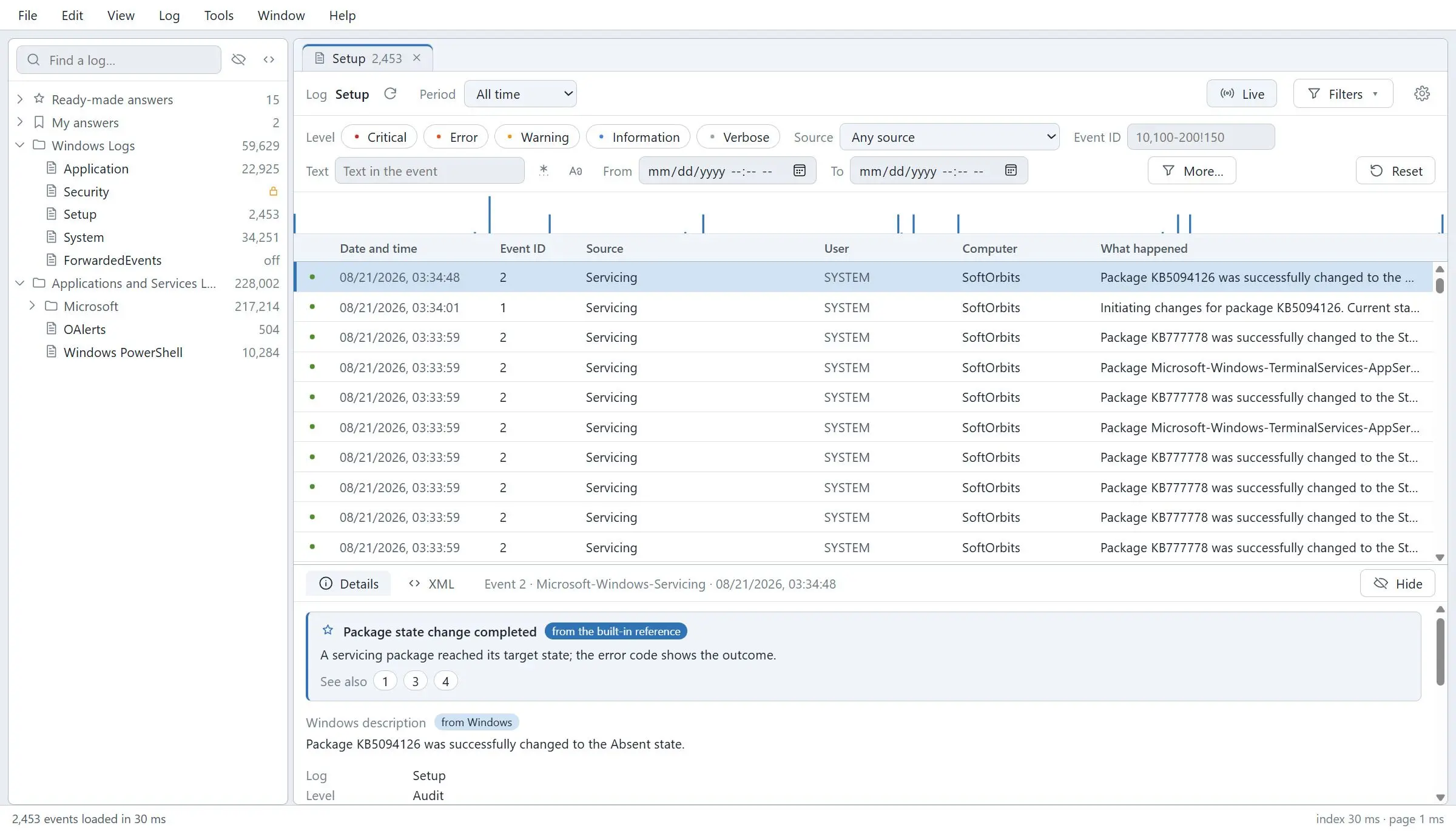 Windows Event Log Viewer 螢幕截圖.