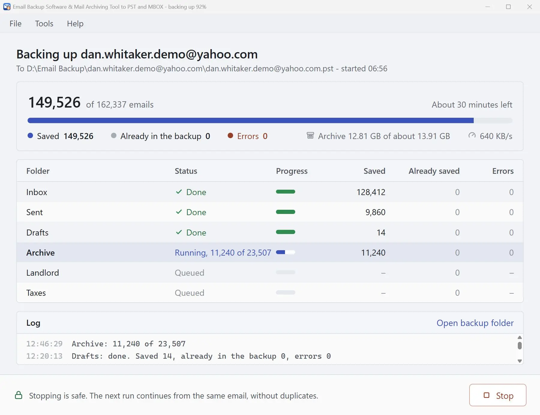 Email Backup Software & Mail Archiving Tool to PST and MBOX 螢幕截圖.