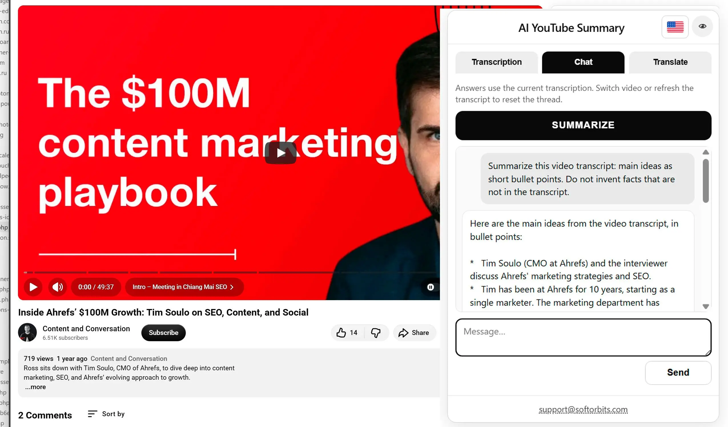 使用 AI 摘要影片或提出問題.