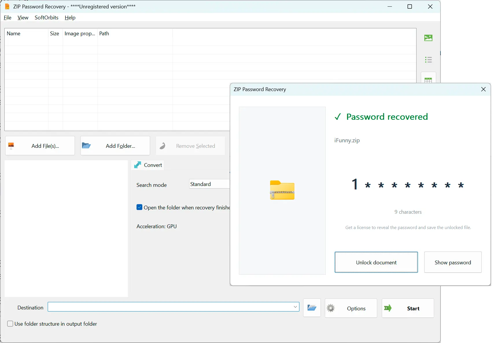 ZIP Password Recovery 螢幕截圖.