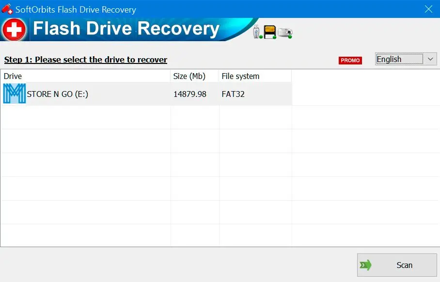 SoftOrbits Flash Drive Recovery 螢幕截圖.